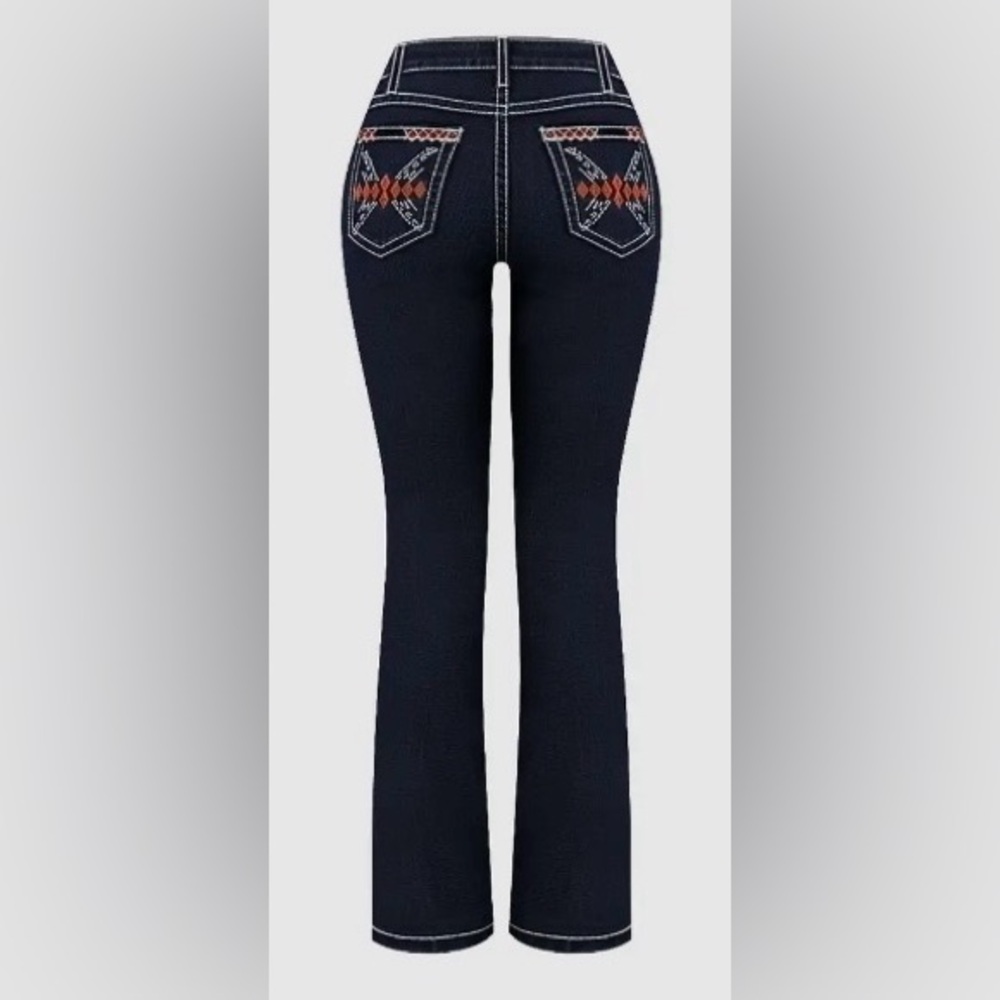 Flamingals Embroidered Rhinestone Decor Mid Rise Bootcut Jeans Size Large NWT - Picture 7 of 14